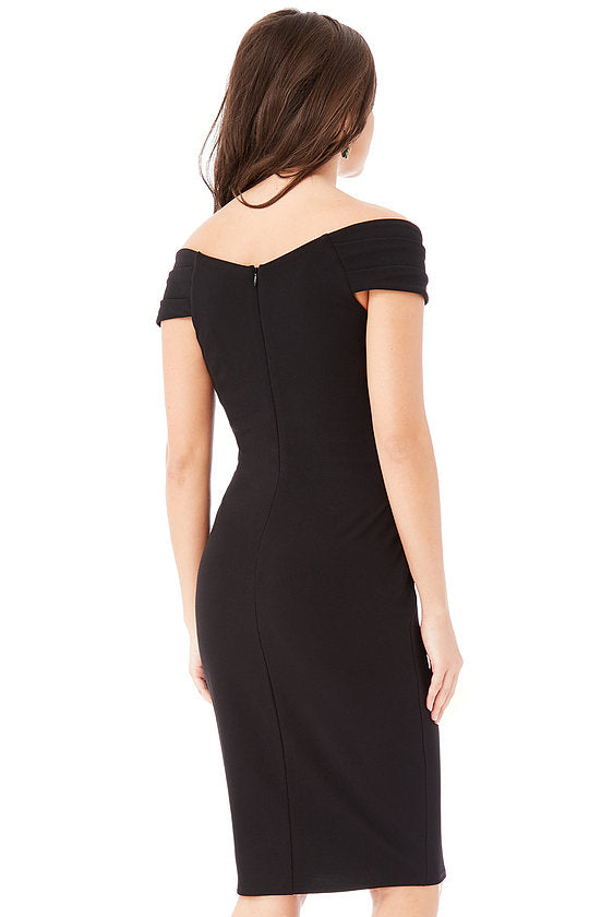 Fitted Off The Shoulder Midi Dress - Black