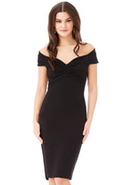 Fitted Off The Shoulder Midi Dress - Black